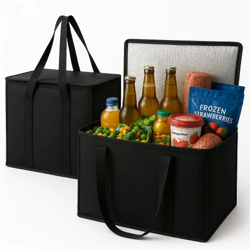 Vista 13 de Paquete de 2 bolsas aisladas reutilizables para comestibles, bolsas enfriadoras plegables para comestibles, bolsa aislante grande de alta Adorable