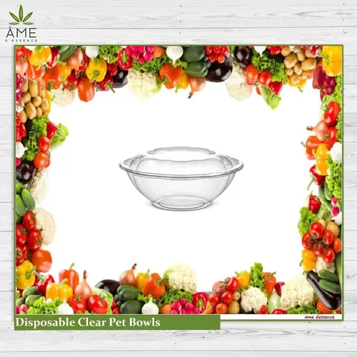 Vista 2 de AME D'ESSENCE Ensaladera de plástico de 9 pulgadas para llevar (64 onzas - 50 unidades) con tapas herméticas, recipientes redondos desechables