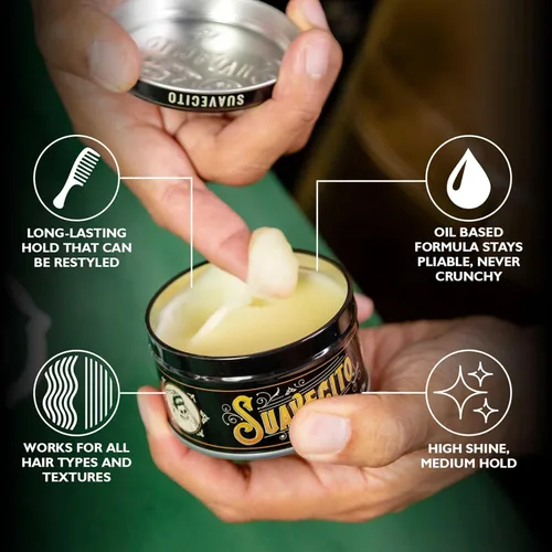 Vista 5 de Suavecito Pomada a base de aceite lata de 3 onzas – Aroma original peinado de larga duración, alto brillo saludable, para todo tipo de cabello