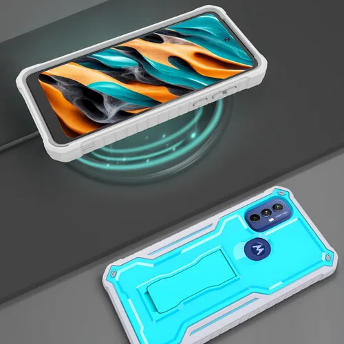 Vista 6 de FITO Funda para Moto G Play 2023, doble capa a prueba de golpes resistente para teléfono Motorola G Play 2023 con protector de pantalla, soporte Azul
