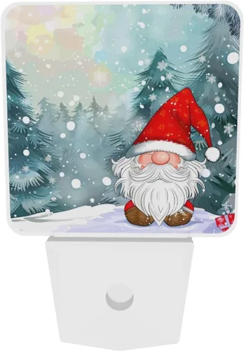 Vista 6 de Paquete de 2 luces LED de Navidad con gnomo de nieve, luces nocturnas de emergencia con sensor automático, juego de 2 para dormitorio, baño