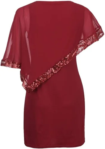 Vista 6 de Vestido de lentejuelas asimétrico de gasa sin tirantes para mujer, talla grande, con hombros descubiertos y lentejuelas