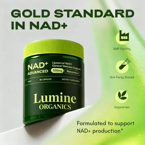 Vista 3 de 1PCSLumine Organics NAD+ Suplemento para apoyo al metabolismo energético, cápsulas liposomales que contienen resveratrol, nicotinamida ribosideana