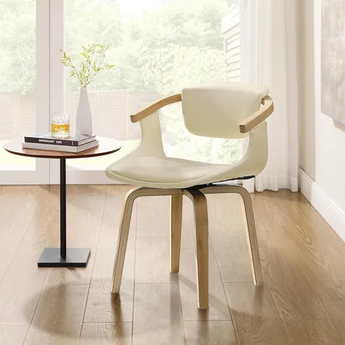 Vista 10 de Zouron Silla de escritorio sin ruedas, moderna silla de oficina de madera, silla de cuero sintético con brazo para sala de estar, dormitorio