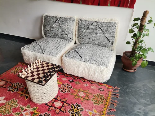 Vista 2 de FoamRush Sofá marroquí de 2 plazas de 8 x 24 x 48 pulgadas, diseño de rayas blancas y negras, sofá de piso, sofá moderno minimalista, sofá modular