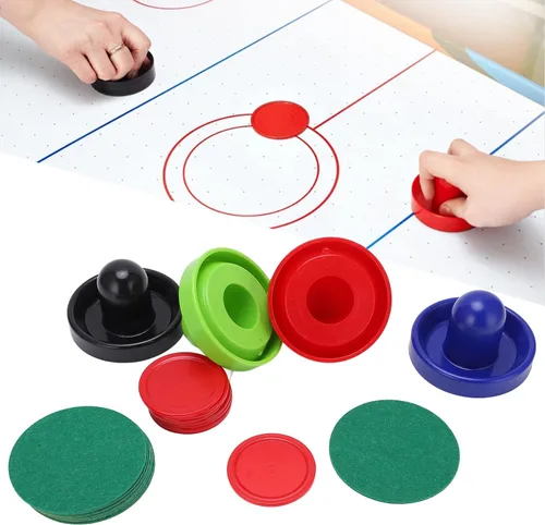 Vista 8 de Multicolor Table Hockey Pushers Pucks Set, Replacement Hockey Accessories Kit with 4 Pushers and 8 Pucks, Thick Felt Bottom for Smooth Sliding on
