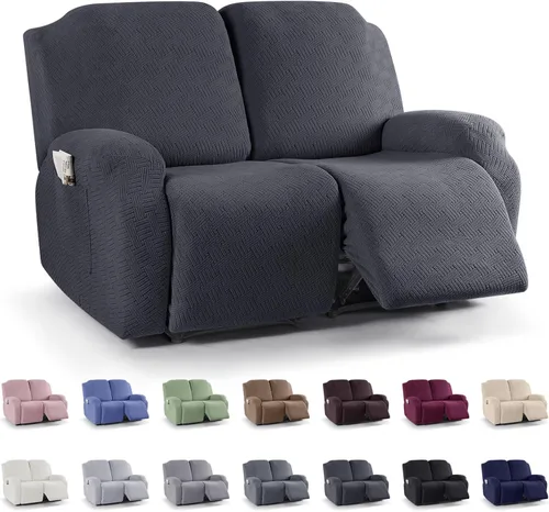 Vista 13 de KinCam Fundas para Reclinables, Fundas Elásticas para Sillas Reclinables, Fundas para Sofá Reclinable con Rayas Jacquard, Fundas Protectoras de Negro