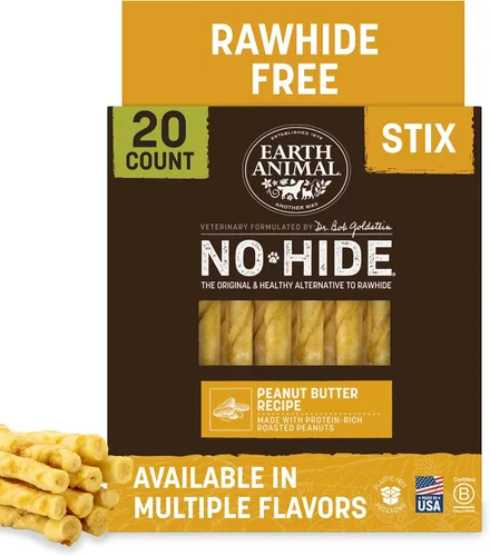 Vista 32 de Earth Animal No Hide Stix - Palitos masticables sin cuero de larga duración para perros pequeños, sabor a carne de res - Paquete de valor de 20