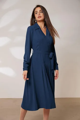 Vista 3 de GRACE KARIN Vestidos de trabajo de manga larga con cuello en V para mujer, vestidos de trabajo de manga larga con cuello en V para negocios, midi