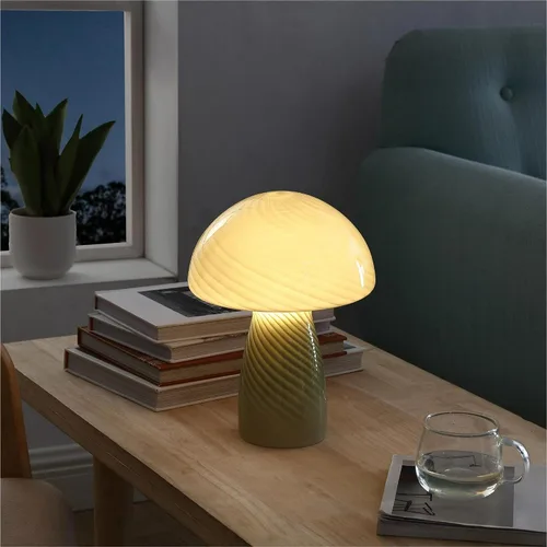Vista 5 de Urban Lifestyle lámpara de mesa de hongo de vidrio rayado verde de 12" moderna y retro, lámpara de mesa para decoración de dormitorio, sala de estar