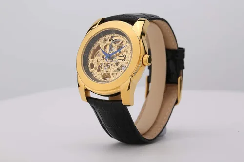 Vista 2 de Reloj automático para hombre chapado en oro de 18quilates de lujo reloj esqueleto resistente al agua dorado suave