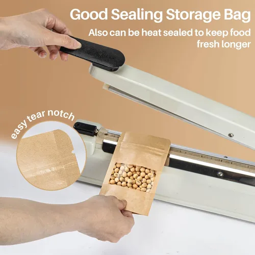 Vista 5 de MAQIHAN 50 bolsas de pie – 3.5 x 5.5 pulgadas, bolsas de papel kraft resellables Ziplock para ventana, envasado de alimentos casero, bagel, pan