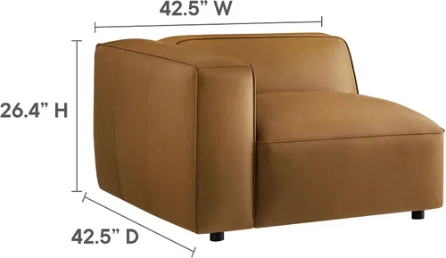 Vista 6 de Modway Auren Sofá modular de cuero vegano de 5 piezas en color camello – Piel sintética en forma de L – Cómodo sofá moderno de piel sintética – Sofá