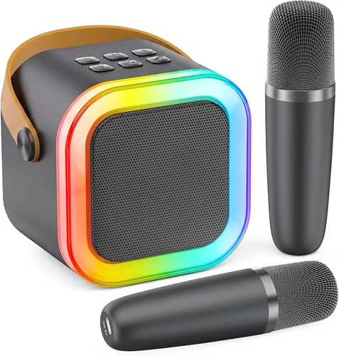 Vista 20 de Mini máquina de karaoke, micrófono de karaoke portátil Bluetooth con altavoz para cantar con 2 micrófonos y luz, monitores de audio de estudio