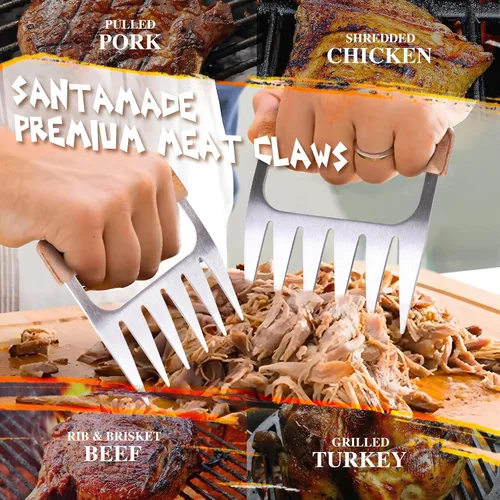 Vista 4 de Garras trituradoras de carne de acero inoxidable Cerdo desmenuzado, pollo desmenuzado, accesorios para ahumar barbacoa, regalos para hombres