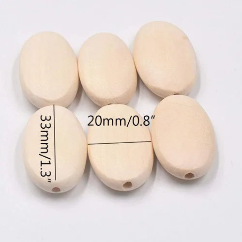 Vista 4 de 30 piezas de cuentas de madera sin terminar ovaladas con forma plana para manualidades y proyectos de joyería, 1.299 x 0.787 in