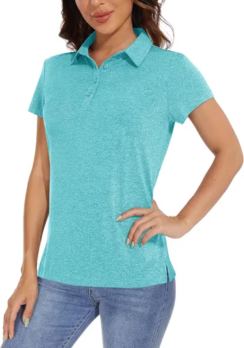 Vista 2 de TACVASEN Polo para mujer, manga corta, golf, secado rápido, UPF 50+, protección solar, ligera, cuello con 4 botones