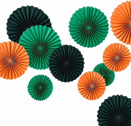 Vista 10 de AimtoHome Paquete de 12 abanicos de papel colgantes redondos de Kraft verde y marrón