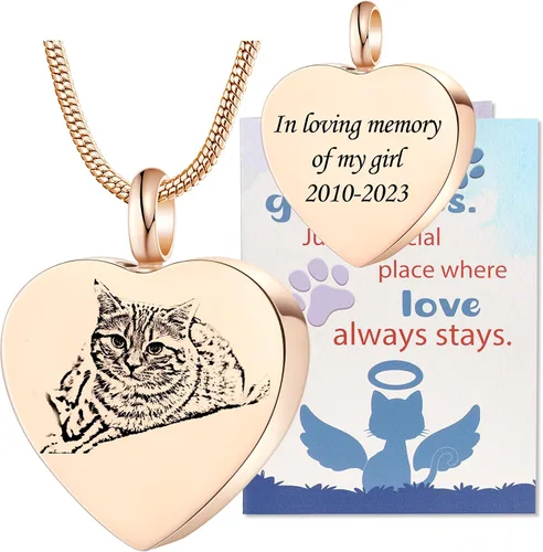 Vista 19 de Fanery Sue Collar personalizado para cenizas de mascotas para perros y gatos, foto y texto personalizados, regalo de condolencia, regalo