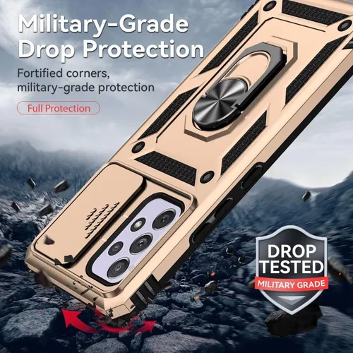 Vista 7 de Funda para Galaxy A53 5G, Samsung A53 5G SM-A536U con protector de pantalla de vidrio templado y cubierta de cámara deslizante, anillo magnético Oro