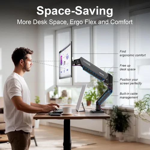 Vista 5 de NearHub Brazo de montaje para monitor único para pantallas de 13-32" hasta 22 libras VESA 75x75/100x100 Base de abrazadera/ojal Organización