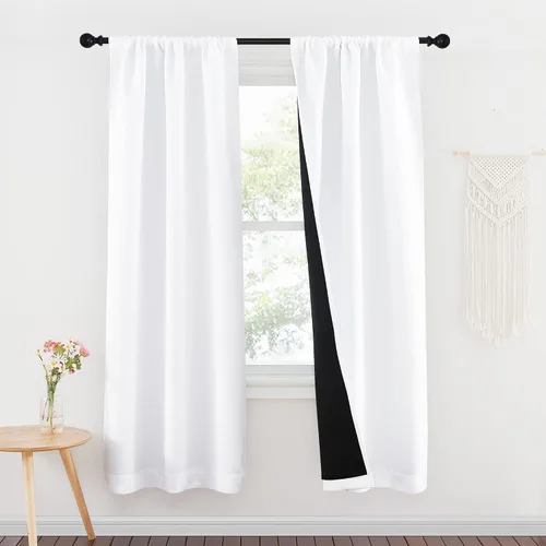 Vista 112 de NICETOWN Biscotti Beige 100% Cortinas opacas de 45" de largo para cocina, bolsillo con varilla para sótano completamente opaco, cortinas térmicas