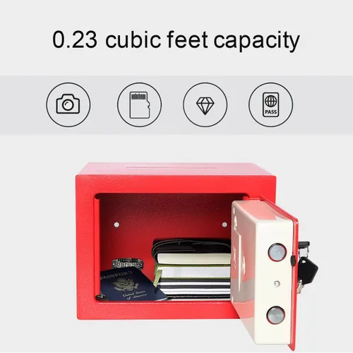 Vista 3 de Jssmst Caja de seguridad pequeña para dinero, mini caja fuerte de 0.23CF con teclado electrónico, caja con cerradura para seguridad del hogar