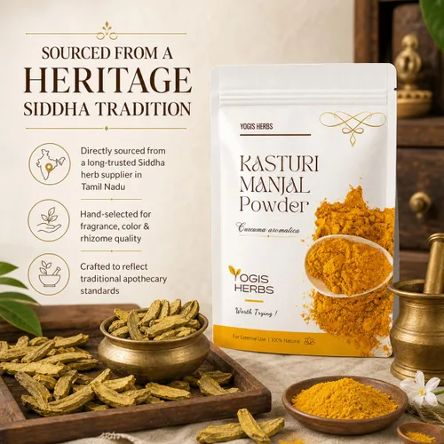 Vista 4 de YOGIS HERBS MANJAL KASTURI Premium Powder (Curcuma Aromatica/Cúrcuma Silvestre) Fresco y Puro - 8.82 oz - Para Baño, Belleza y Cuidado de la Piel
