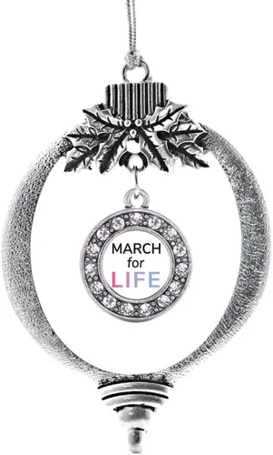 Vista 29 de Inspired Silver - Adorno con dije de cara de carlino - Adornos navideños de círculo de plata con joyas de circonita cúbica
