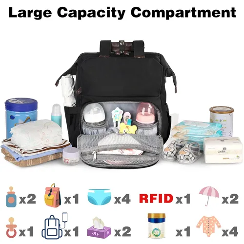 Vista 2 de Jiefeike Mochila para pañales para bebés, niños y niñas, bolsas de pañales portátiles para bebé, mochila para papá y mamá, bolsa de pañales