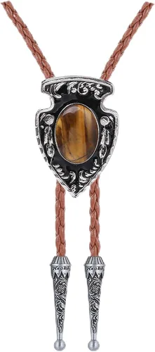 Vista 11 de HUABOLA CALYN Corbata de bolo negra para hombre, corbata de vaquero occidental nativo americano 1# Negro