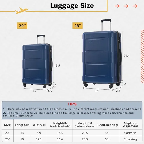 Vista 106 de Merax Equipaje, maleta extensible rígida con ruedas giratorias ligeras, Negro -, 40/48/52