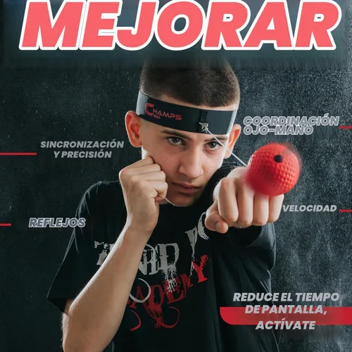 Vista 2 de Champs MMA Boxing Reflex Ball Set with Punch Counter App – Hand-Eye Coordination & Speed Training Kit