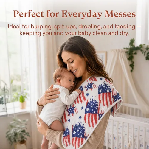 Vista 6 de Premium Waterproof Baby Burp Cloths 8 Pack, Extra Large 13" x 26" Soft Absorbent Burping Cloths for Newborn Infant, Patriotic 4th of July Baby