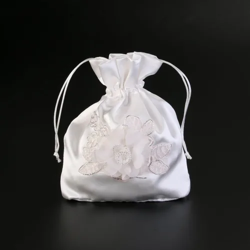 Vista 7 de ULTNICE Bolso de mano con cordón para boda, bolso de satén nupcial, Blanco