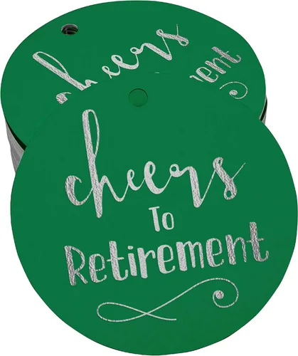 Vista 48 de Etiquetas de papel para colgar con texto en inglés "Cheers to Retirement Wall" (50 unidades)