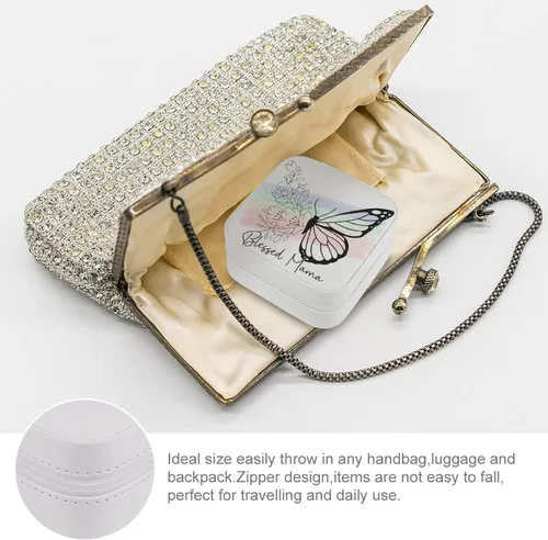 Vista 3 de Regalos para el día de la madre, organizador de joyas de viaje con diseño de mariposa Blessed Mama, joyero de viaje, caja organizadora de joyas