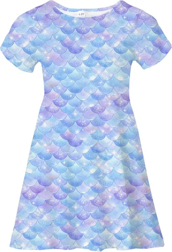 Vista 23 de Vestidos para niñas con estampado lindo, de manga corta, vestidos casuales de verano para niñas de 4 a 10 años