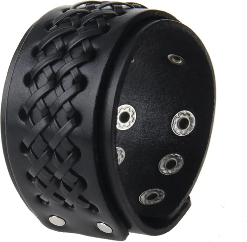 Vista 33 de Jeilwiy Pulseras de cuero punk para hombres, pulseras hechas a mano, brazalete ancho, joyería trenzada, color negro y marrón, ajustable, regalos
