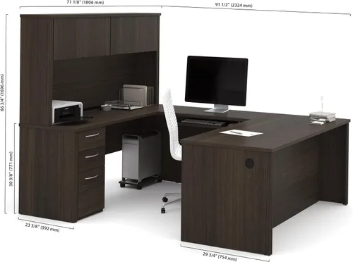 Vista 2 de Bestar Embassy - Escritorio ejecutivo en forma de U (72 W, con pedestal y cabina, color chocolate oscuro)