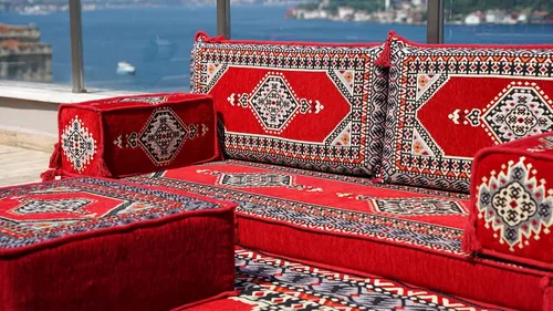 Vista 4 de Red Arabic Floor Sofa, Traditional Floor Couch Set, Sectional Sofas, Arabic Floor Sofa Set, Yoga Meditation Mat, Futon Sofa Bed, Futon Sofas