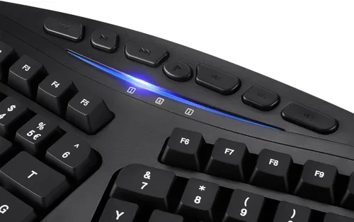 Vista 4 de Perixx PERIBOARD-312 Teclado ergonómico retroiluminado - USB con cable con 2 concentradores - Diseño dividido natural - LED blanco - Negro