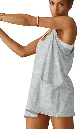 Vista 4 de Vestido atlético para mujer, minivestido de tiro caliente, pantalones cortos integrados, vestido de entrenamiento de verano, vestido de moda 2025