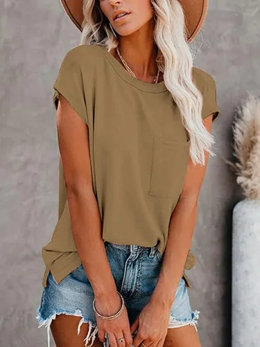 Vista 11 de CNFUFEN Camisetas de manga corta/larga para mujer, a la moda, casual, de verano, ligeras, sólidas, de moda