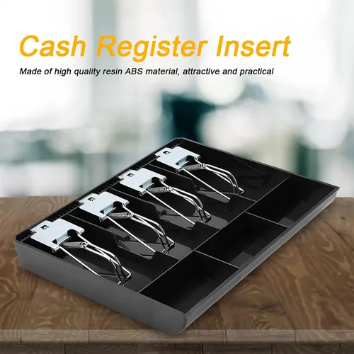 Vista 3 de Bandeja de dinero, bandeja de inserción de cajón de caja registradora con 4 compartimentos para billetes/3 monedas, caja de almacenamiento portátil
