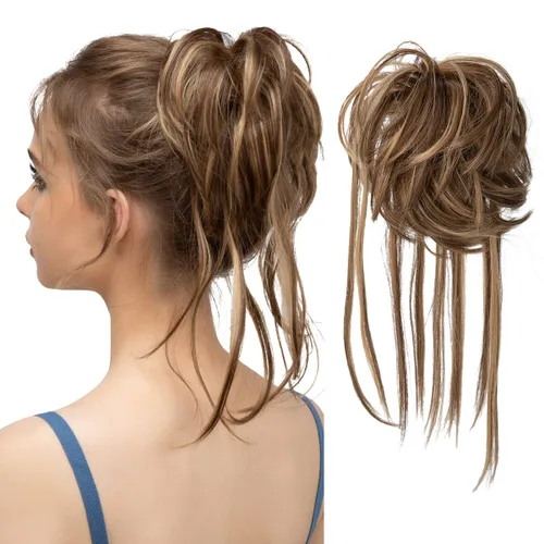 Vista 18 de Extensiones de cabello rizado con cola de caballo, cabello sintético con coleta recta, coleteros para mujer, rubio ceniza/rubio playa