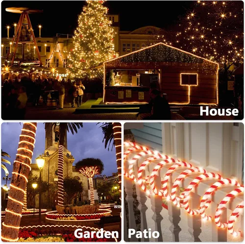 Vista 4 de Afirst Cuerda de luces de bastón de caramelo de Navidad, guirnalda de luces LED de 30 pies, IP65, impermeable, conectable, tubo de luces para Candy