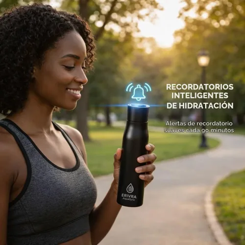 Vista 5 de AquaSync - Botella de agua inteligente autolimpiante de 17 onzas de acero inoxidable aislado al vacío con tecnología de luz UV-C pantalla