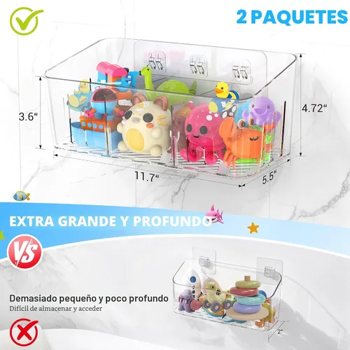 Vista 3 de Lysam Almacenamiento de juguetes de baño, 2 paquetes, soporte grande para juguetes de baño con 3 compartimentos, organizador de juguetes de bañera