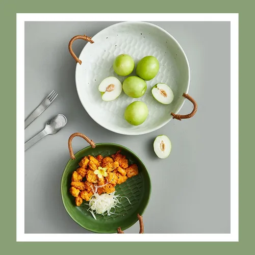 Vista 5 de Frutero grande de 10 pulgadas, cesta de frutas de cerámica para encimera de cocina, Frutero para Cocina, blanco Verde